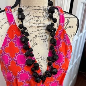 Vintage (Y2K) Chunky Black Beaded Necklace with Ribbon Closure